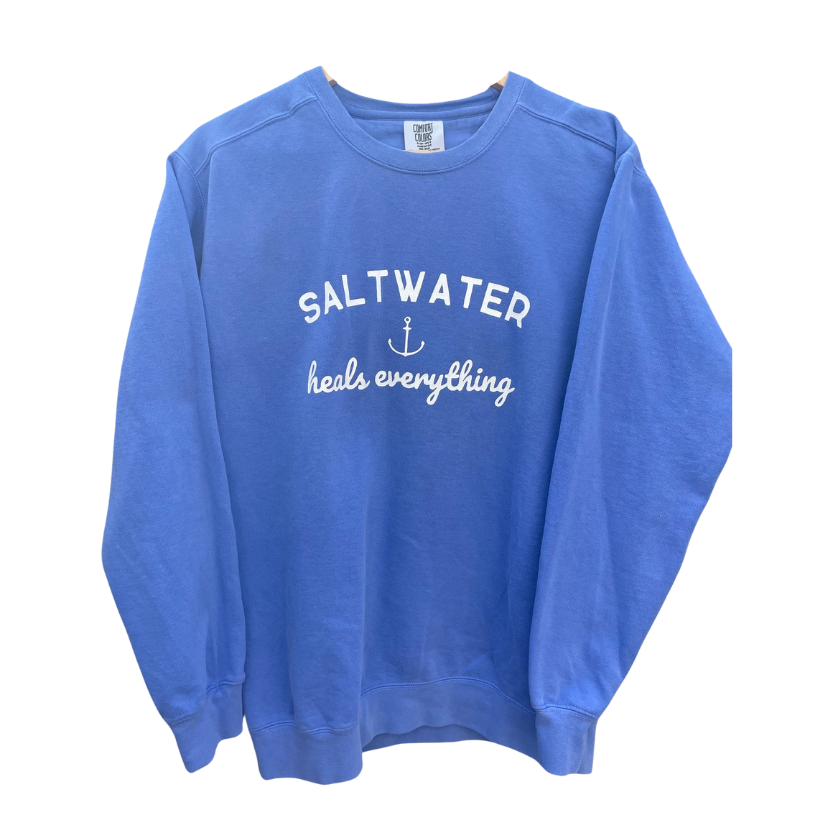 Saltwater Heals Everything Comfort Colors Crewneck Sweatshirt – Coastal Blue