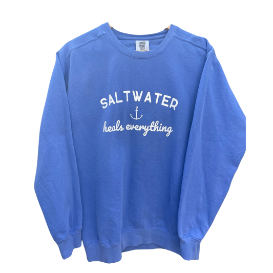 Saltwater Heals Everything Comfort Colors Crewneck Sweatshirt – Coastal Blue