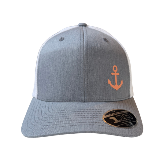 Youth Coral Anchor Trucker Hat β Heather Grey & White