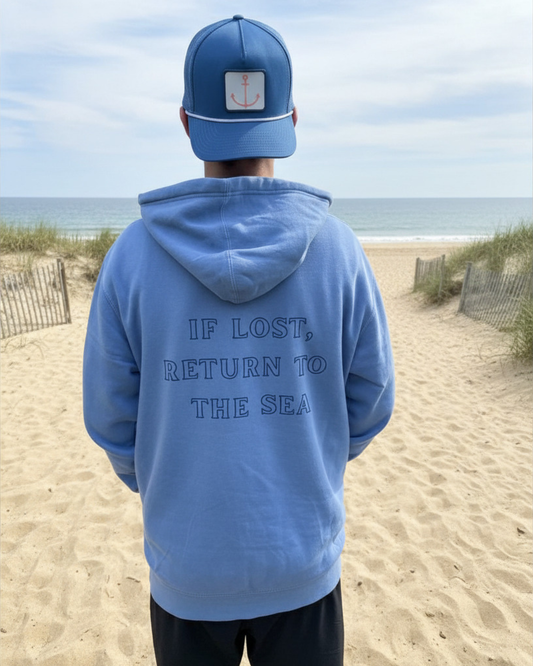 If Lost Return to the Sea Hoodie | Pigment Slate Blue Coastal Sweatshirt