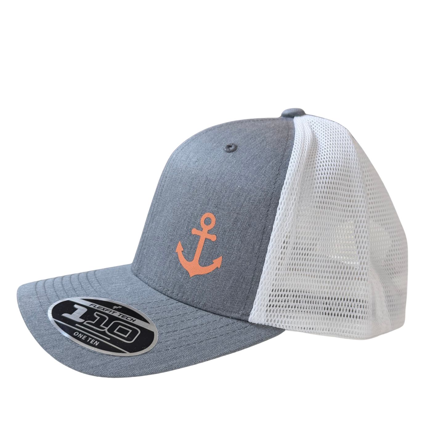 Youth Coral Anchor Trucker Hat – Heather Grey & White