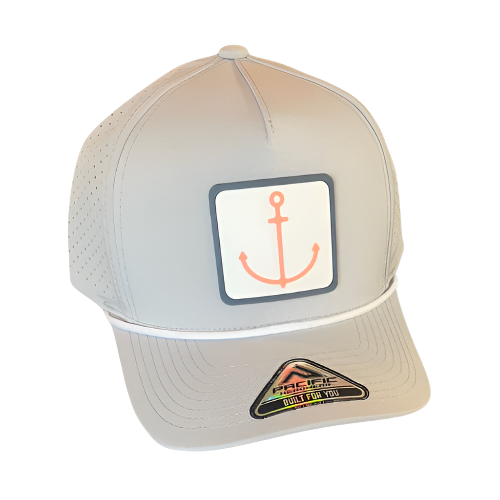 coastal snapback hat with coral anchor patch